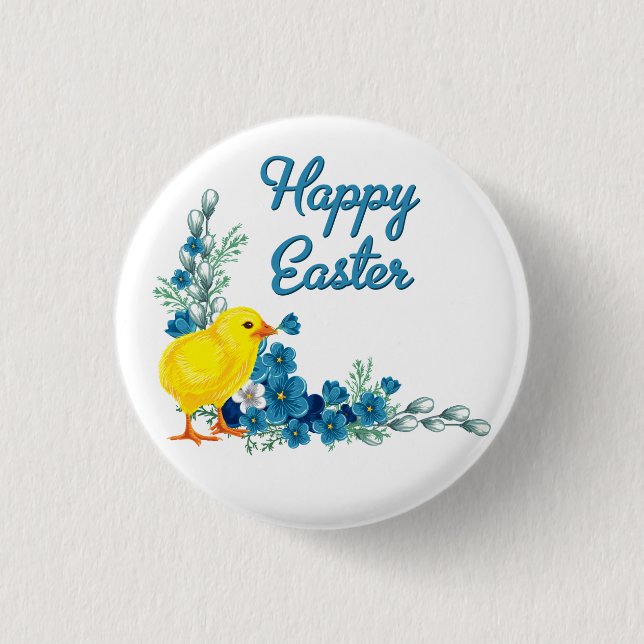 Badge Rond 2,50 Cm Bonne Pâques avec un bébé poussin (Devant)