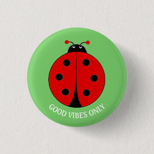 Badge Rond 2,50 Cm Bonne Vibes Only Coccinelle sur Vert Citron