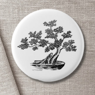 Badge Rond 2,50 Cm Bonsai - Style chinois - noir et blanc