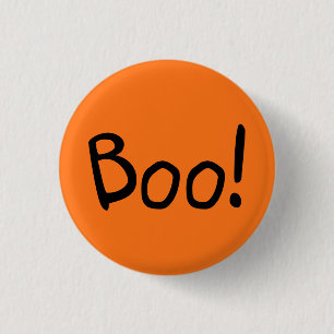 Badge Rond 2,50 Cm Boo orange jolie typographie manuscrite Halloween