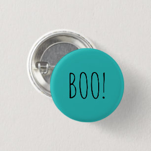 Badge Rond 2,50 Cm Boo turquoise noir éffrayant typographie fun Hallo