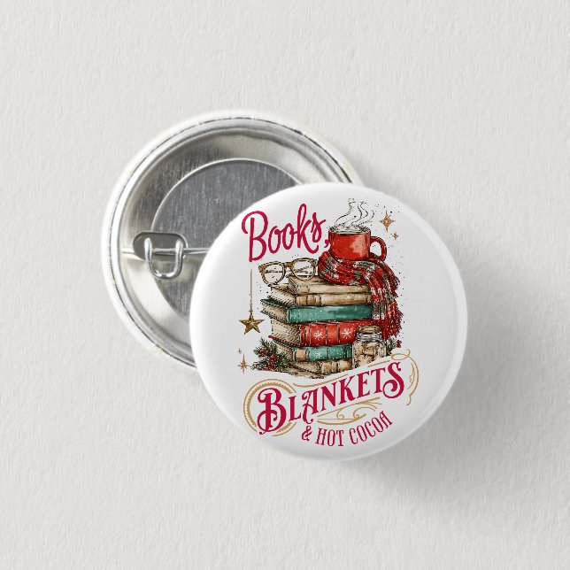Badge Rond 2,50 Cm Books Blankets and Hot Cocoa  (Devant & derrière)