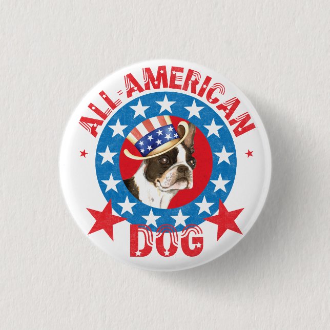 Badge Rond 2,50 Cm Boston patriotique Terrier (Devant)
