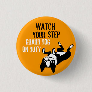 Badge Rond 2,50 Cm Boston Terrier Attention à vos pas