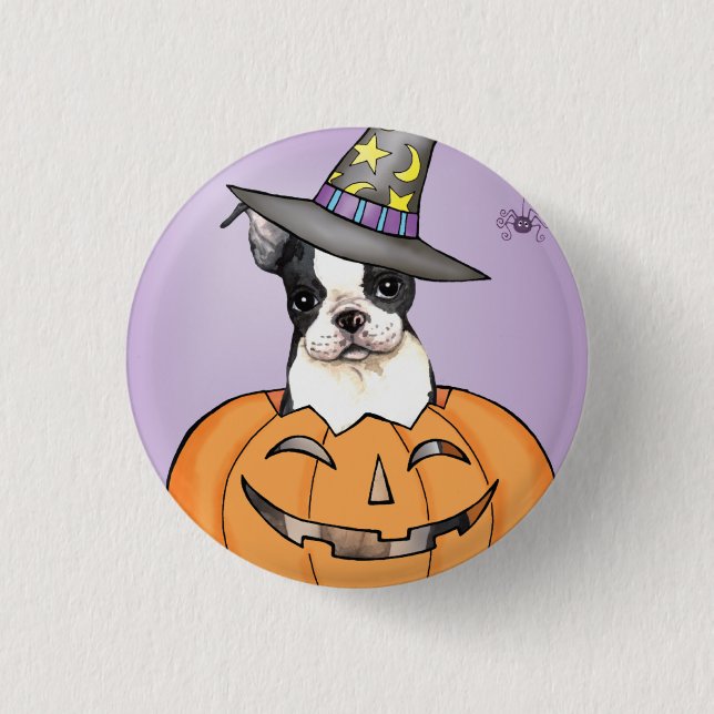 Badge Rond 2,50 Cm Boston Terrier Halloween (Devant)