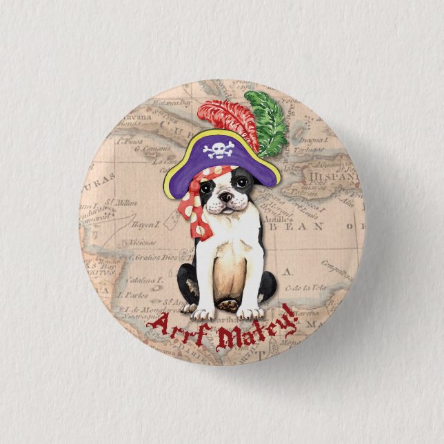 Badge Rond 2,50 Cm Boston Terrier Pirate (Devant)