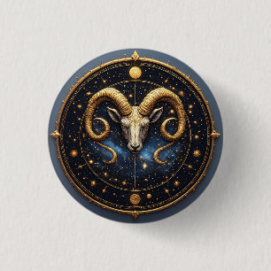 Badge Rond 2,50 Cm Bouclier du zodiaque Bélier Doré