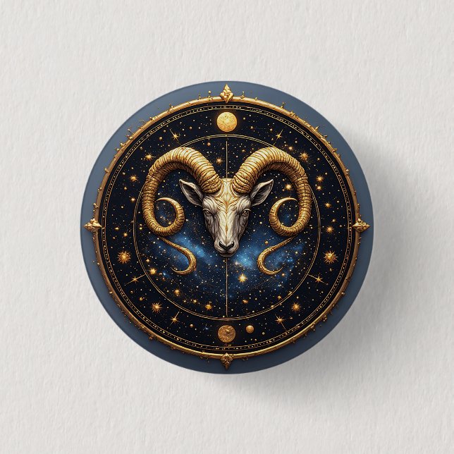 Badge Rond 2,50 Cm Bouclier du zodiaque Bélier Doré (Devant)