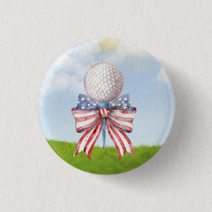 Badge Rond 2,50 Cm Boule de golf avec drapeau d'American Ribbon Water