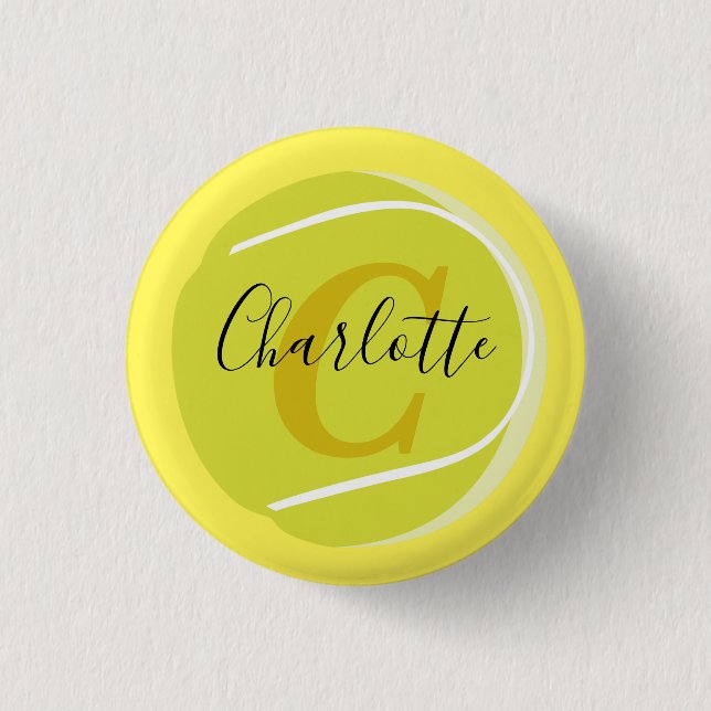 Badge Rond 2,50 Cm Boule de tennis avec Monogramme or Nom de script j (Devant)