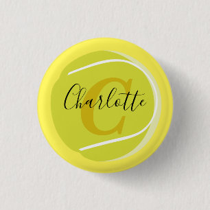 Badge Rond 2,50 Cm Boule de tennis avec Monogramme or Nom de script j