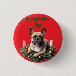 Badge Rond 2,50 Cm Bouledogue français Bulldog français Noël