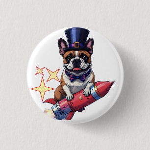 Badge Rond 2,50 Cm Bouledogue français Nouvel An French Bulldog