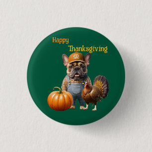 Badge Rond 2,50 Cm Bouledogue français Thanksgiving French Bulldog
