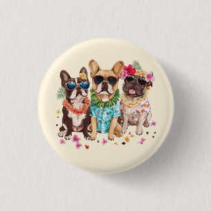 Badge Rond 2,50 Cm Bouledogues français hawaïens Lei de fleurs