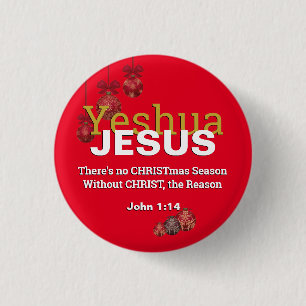 Badge Rond 2,50 Cm Boules de Noël Jésus-Christ Raison Saison