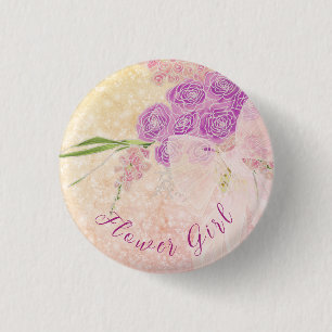 Badge Rond 2,50 Cm Bouquet de fleur de fille de rose de coucher de so