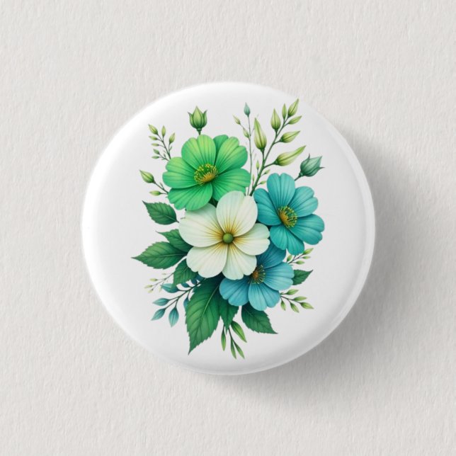 Badge Rond 2,50 Cm Bouquet de fleurs blanches bleues-57453 (Devant)
