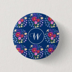 Badge Rond 2,50 Cm Bouquet de fleurs bouton bleu