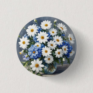 Badge Rond 2,50 Cm Bouquet de fleurs Élégantes marguerites Aquarelle