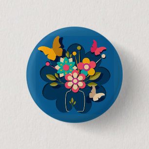 Badge Rond 2,50 Cm Bouquet de fleurs modernes jolies colorées sur fon
