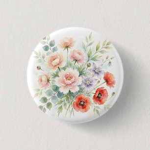 Badge Rond 2,50 Cm Bouquet de fleurs sauvages de jardin de campagne à