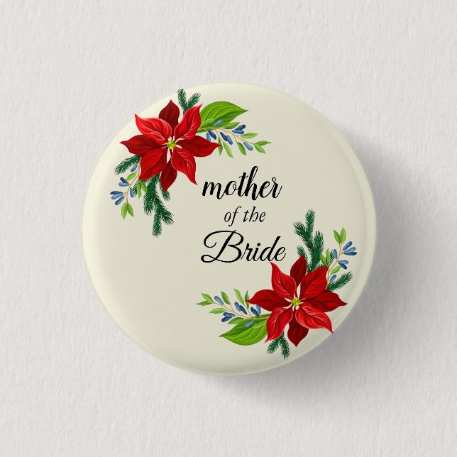 Badge Rond 2,50 Cm Bouquet Poinsettia Mère de la Mariée (Devant)