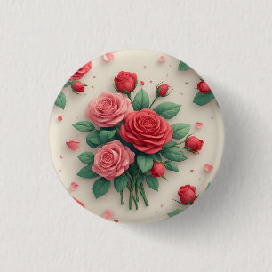 Badge Rond 2,50 Cm Bouquets de roses roses et rouges élégants