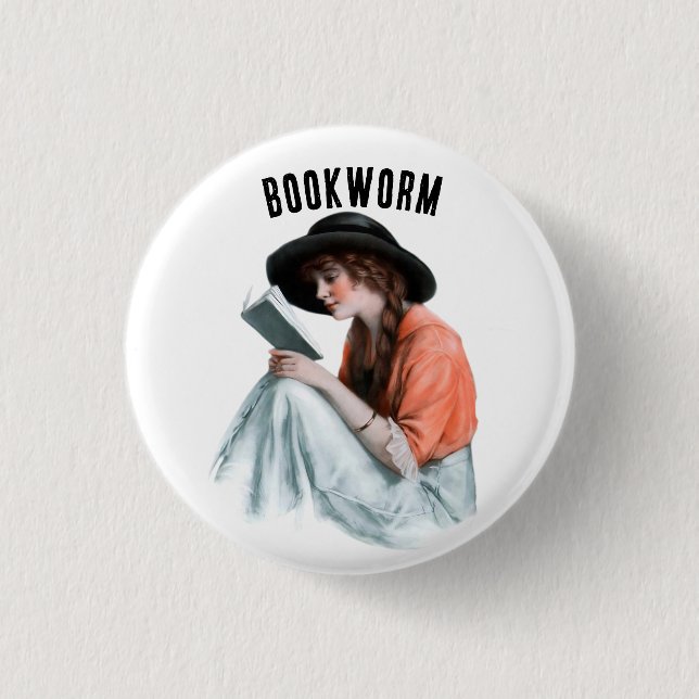Badge Rond 2,50 Cm Bouquineur, (Devant)