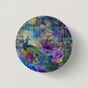 Badge Rond 2,50 Cm Bouton à broche tendance oiseaux paon
