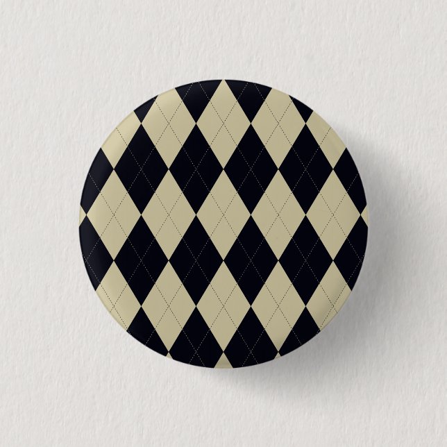 Badge Rond 2,50 Cm Bouton à motifs de losanges noir et crème (Devant)