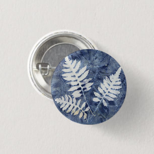 Badge Rond 2,50 Cm Bouton à revers de fougères botaniques bleues cyan