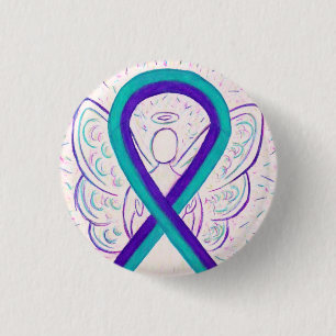Badge Rond 2,50 Cm Bouton Angel de sensibilisation Turquoise et viole