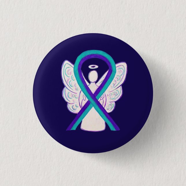 Badge Rond 2,50 Cm Bouton Angel de sensibilisation Turquoise et viole (Devant)