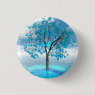 Badge Rond 2,50 Cm Bouton Arbre bleu cristal