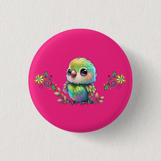 Badge Rond 2,50 Cm Bouton Arc-en-ciel et fleurs (Devant)