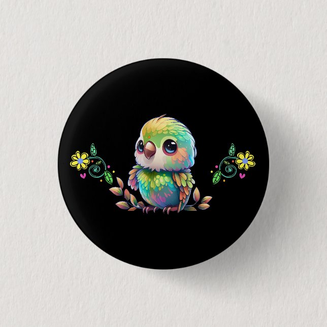Badge Rond 2,50 Cm Bouton Arc-en-ciel et fleurs (Devant)