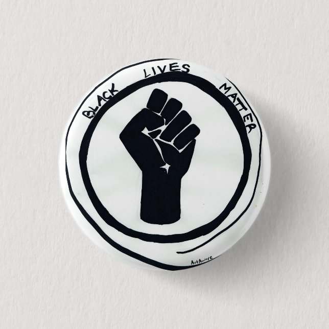 Badge Rond 2,50 Cm Bouton avec des vies noires la matière poing. (Devant)