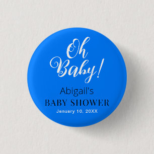 Badge Rond 2,50 Cm Bouton Baby shower bleu moderne avec texte personn
