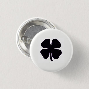 Badge Rond 2,50 Cm Bouton blanc petit Trèfle noir