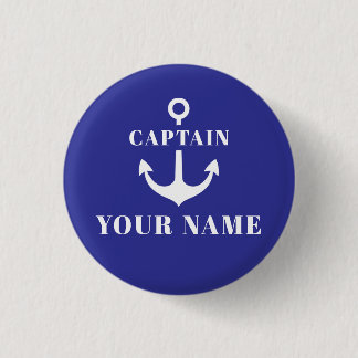 Badge Rond 2,50 Cm Bouton bleu d'ancrage avec nom de capitaine person
