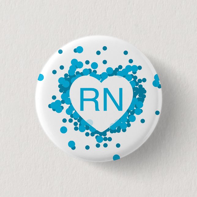 Badge Rond 2,50 Cm Bouton bleu de coeur de RN d'infirmière (Devant)