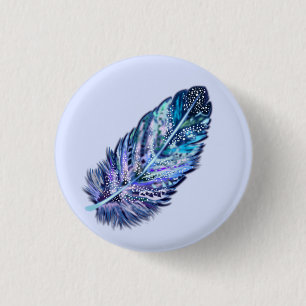 Badge Rond 2,50 Cm Bouton bleu en plumes - Couleurs personnalisées