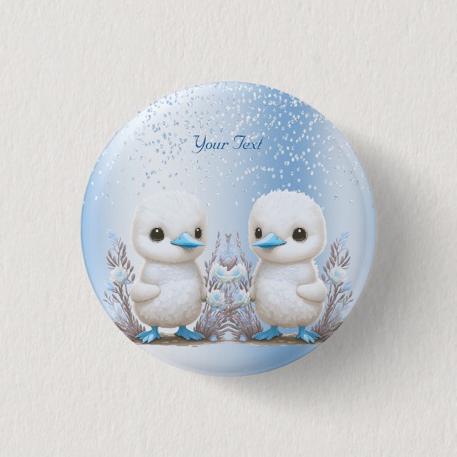 Badge Rond 2,50 Cm Bouton bleu floral Twin Ducks (Devant)