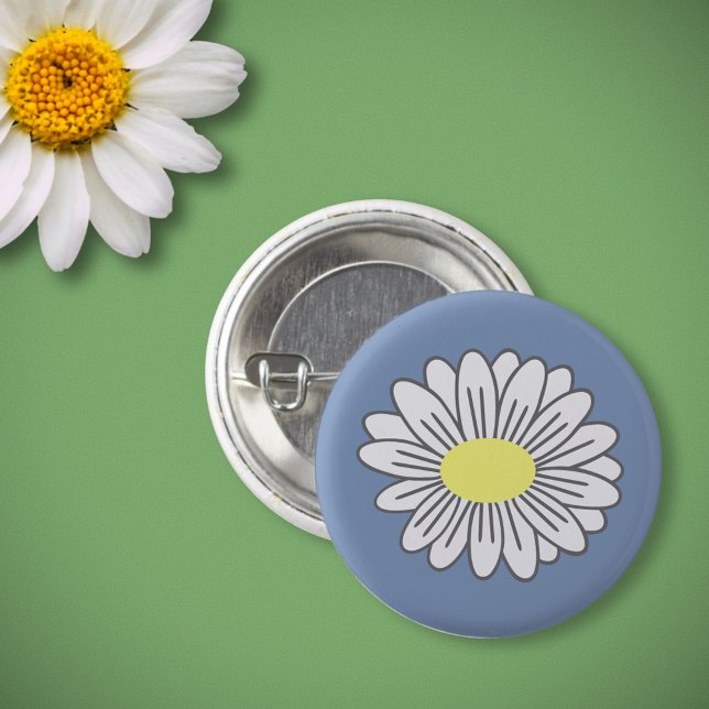 Badge Rond 2,50 Cm Bouton bleu marron (Daisy Flower Blue Button)