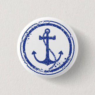 Badge Rond 2,50 Cm Bouton bleu vintage nautique d'Ancre - 1,5" rond