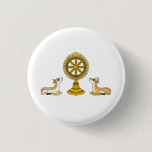 Badge Rond 2,50 Cm Bouton Bouddha Dharma Wheel & Deers