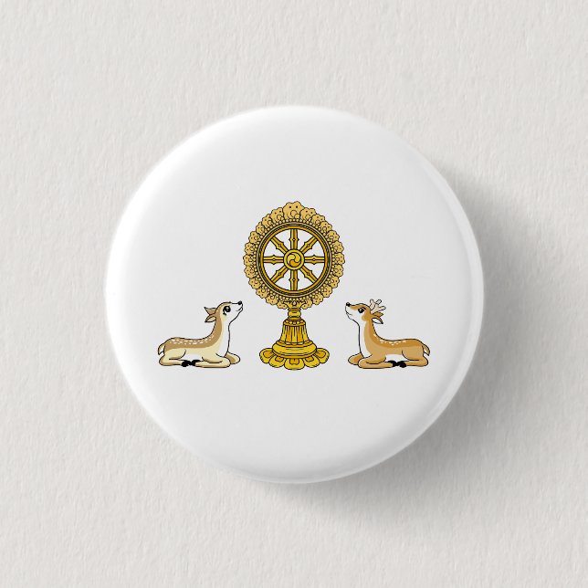 Badge Rond 2,50 Cm Bouton Bouddha Dharma Wheel & Deers (Devant)