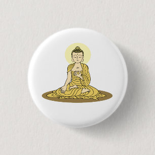 Badge Rond 2,50 Cm Bouton Bouddha Sérénité dorée