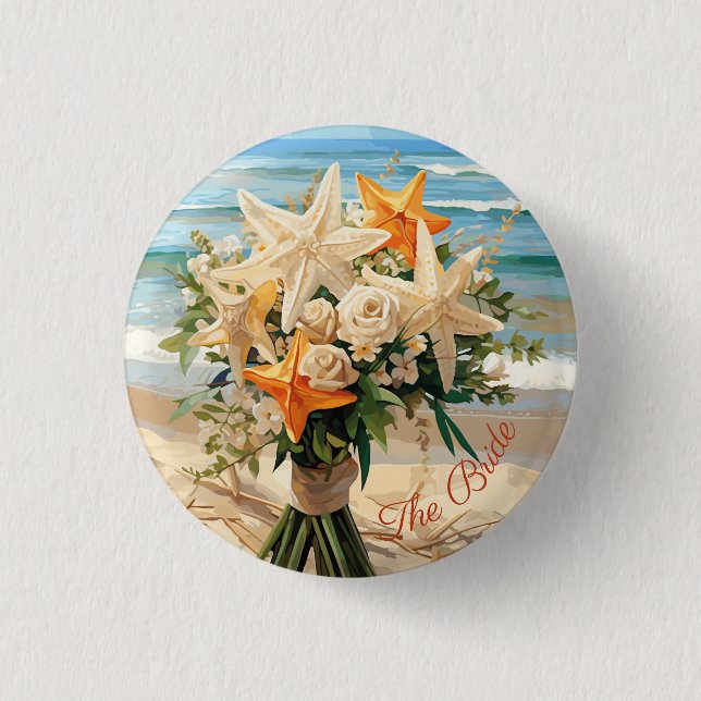 Badge Rond 2,50 Cm Bouton Bouquet de Starfish Mariage (Devant)